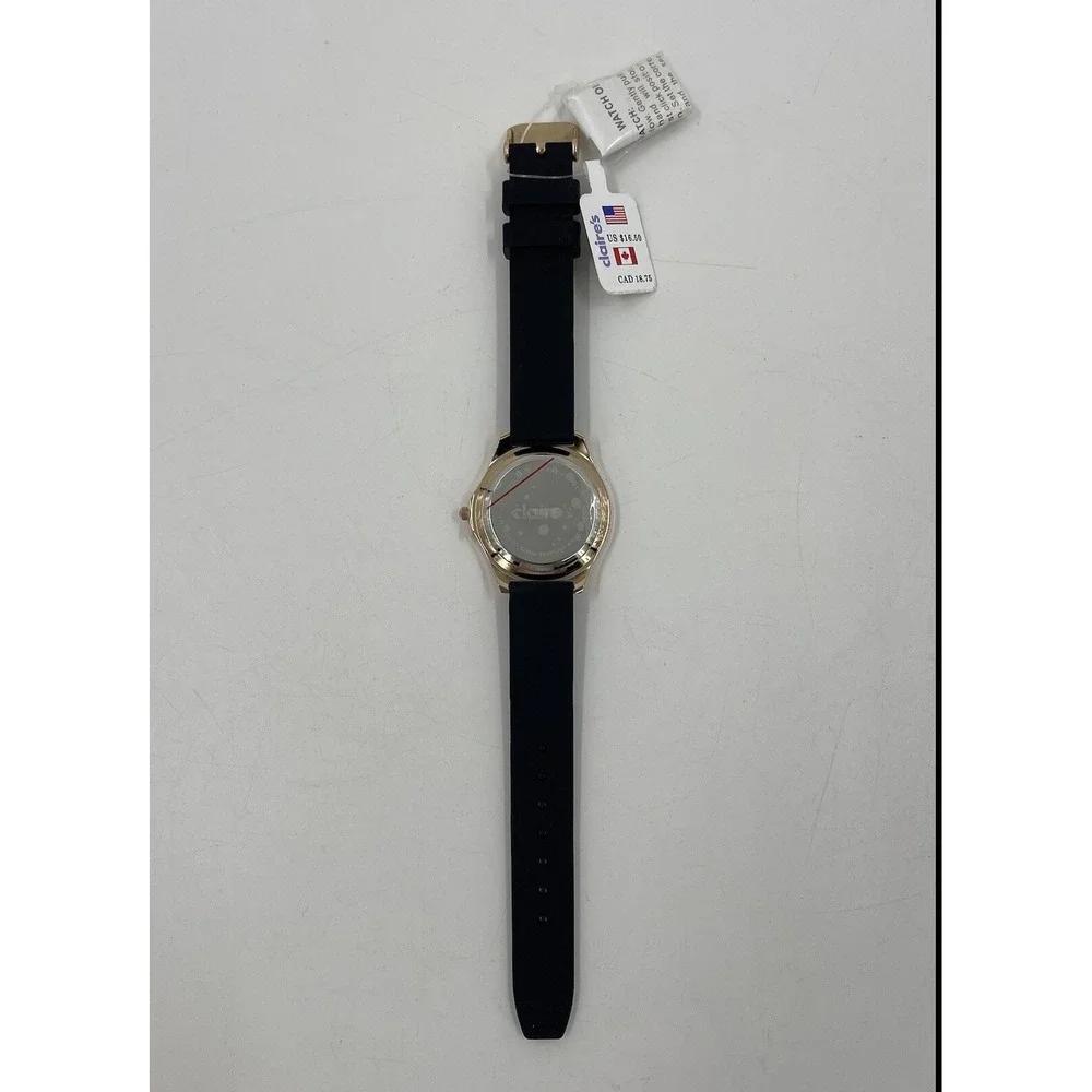 Women's Rose‎ Gold Tone Claire's watch, Black Poly Band Crystal Accents